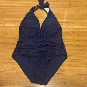 Elegant Navy Blue Halter One Piece Swimsuit